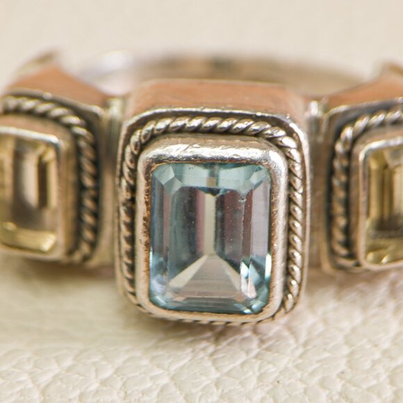 Lori Bonn Vintage Sterling Silver Gemstone Ring–Blue Topaz & Citrine, Size 57.5 - Picture 10 of 16